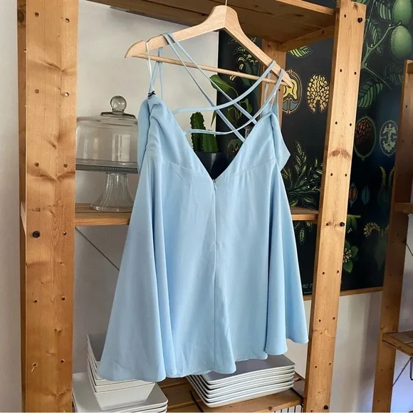 Revolve Superdown Baby Blue Deep V-Neck Sammie Mini Skater Dress Large - Picture 7 of 14